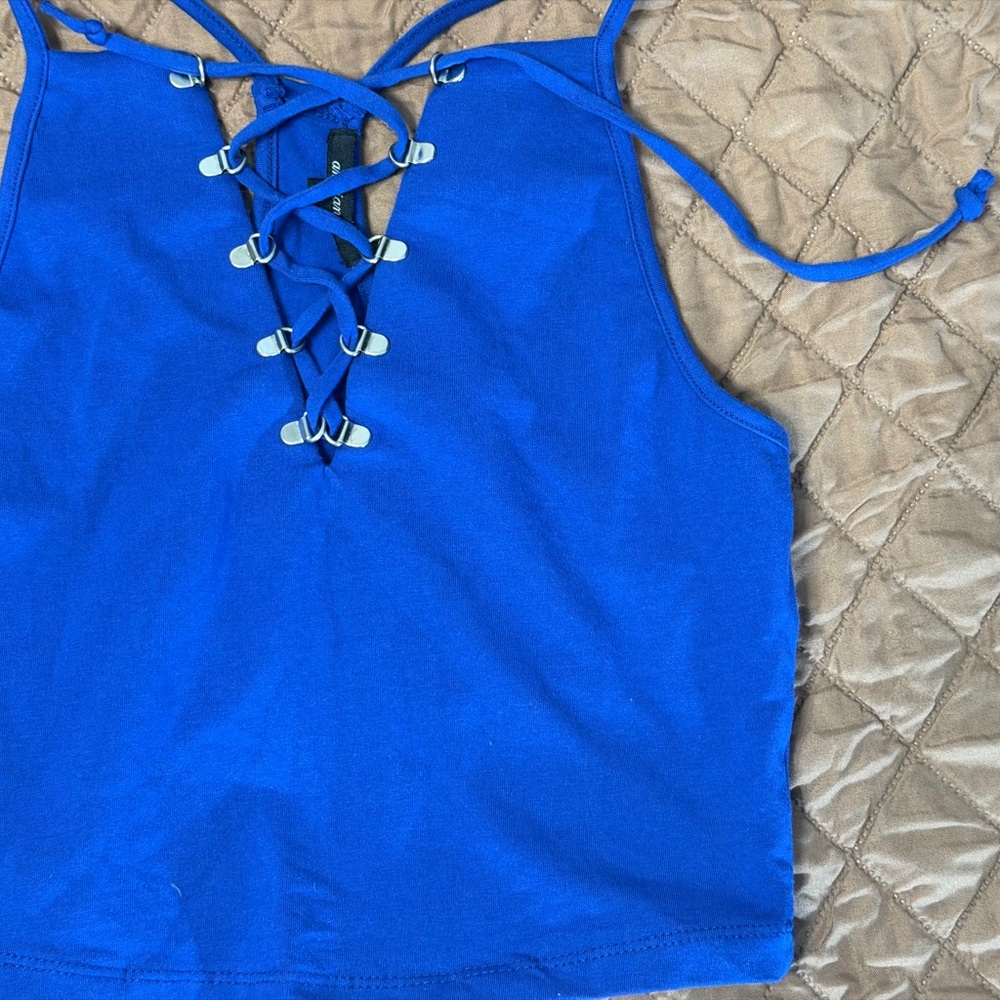Ambiance Cobalt Blue Lace-Up Tank Top